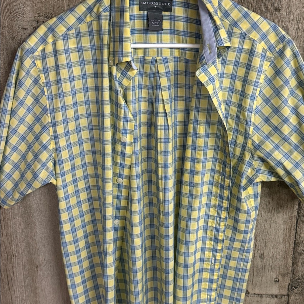 Saddlebred Men's Casual Yellow and Blue Checkered Shirt